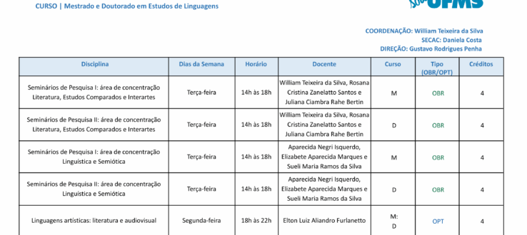 Horário das Aulas – 2026.1